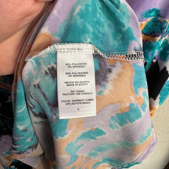 Daisy Fuentes Blouse Size S Multicolor Abstract Paint Print V-Neck Short Sleeve - Picture 6 of 11